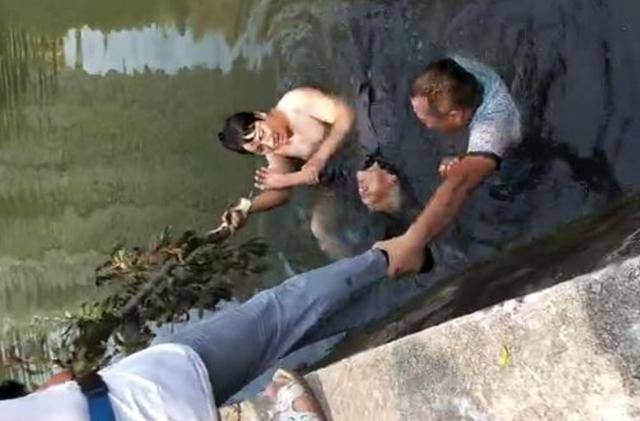美籍男子趴出半個身體托舉落水老人